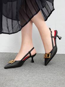 CUCCOO BIZCHIC 女士尖头简约高跟鞋，带金属装饰，休闲日常穿着 - 黑色 - 查看 9