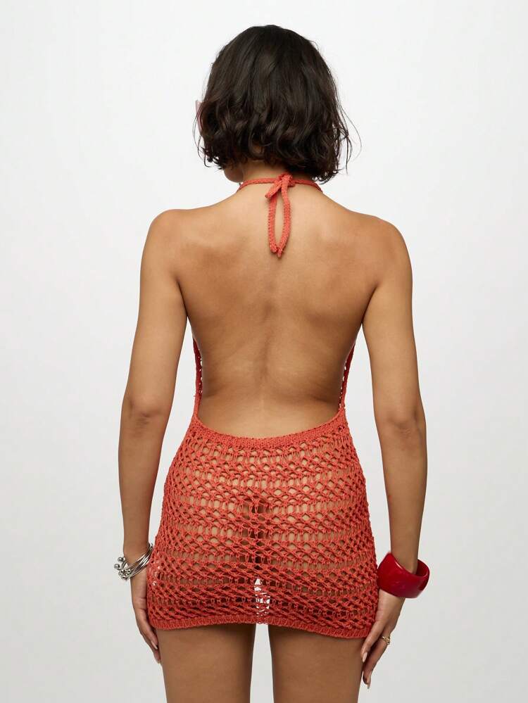 SUMWON WOMEN Crochet Knit Beach Cover Up With Halter Neck