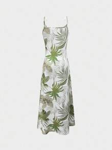 INAWLY 女士休闲度假植物印花长款吊带裙 - 薄荷綠 - 查看 2