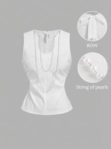 SHEIN MOD Women's Elegant Knot Decor White Fitted Tank Tops,Fashionable For Summer,Summer Tops,Vintage,Old Money,Going Out Top,,Cute Shirts,Back To School Clothes,Office Outfits For Women