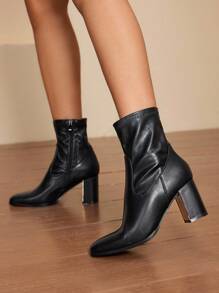 Daringsoles Women's Fashion Black All-Match Versatile Chunky Heel Ankle Boots - Black - View 8