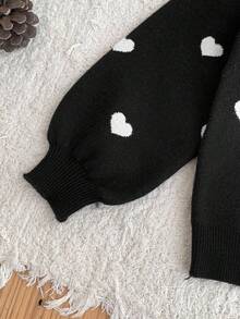 LMoss Kids LMoss Young Girl Heart Textured Knit Sweater,Casual And Warm Autumn Black White For Jumper With Hearts Back To School Girls - Black - View 3