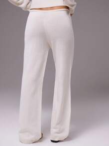 MUSERA Spodnie z niskim stanem, ściągaczem w pasie i szerokimi nogawkami, dzianinowe, codzienne, jesień, zima, na co dzień, do pracy, eleganckie, na wiosnę - Biały - Zobacz 4
