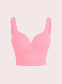 SHEIN Sports 2 件装纯色运动文胸露脐上衣，内置文胸，V 领运动文胸塑形上衣，聚拢上衣，内置文胸