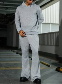 Manfinity Homme Bộ đồ 2 món cho nam: Áo hoodie dài tay màu trơn và quần ống loe, Bộ đồ thường ngày cho nam Bộ đồ phối đồ nam Bộ đồ chạy bộ cho nam Bộ đồ áo và quần thường ngày cho nam Bộ đồ 2 món cho nam, Món quà tuyệt vời cho bạn trai, Trở lại trường học - Xám - Xem 1