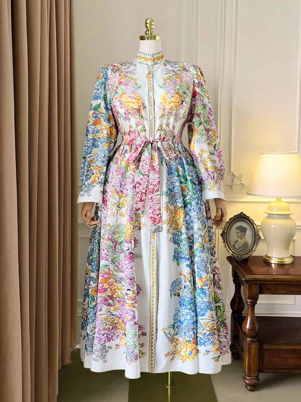 Rometta Vestido elegante de fiesta con estampado y lazo en la cintura para mujer de talla grande