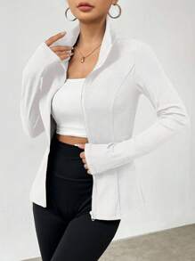 EMERY ROSE 女士纯色拉链休闲夹克 - 白色 - 查看 3