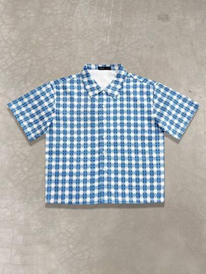 Street Life Chemise décontractée pour hommes à manches courtes, simple boutonnage, imprimé en grille avec lettres
