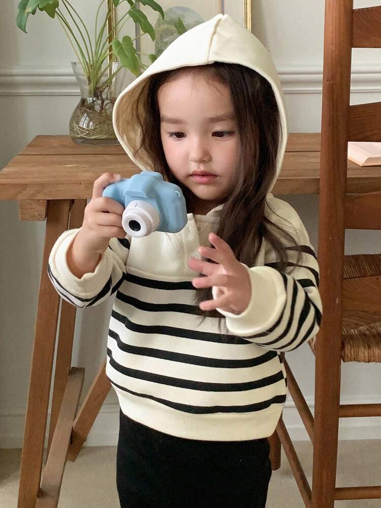 Baby Girl Striped Long Sleeve Button-Up Casual Hooded Sweatshirt Toddler Girls Clothes