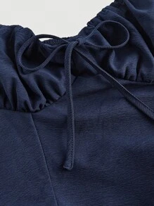 SHEIN MOD Women's Halter Neck Ruched Bow Swing Dress, Navy Color Party Women Outfits,New Years Eve Outfit,Masquerade Ball Dress,Birthday Women Outfits,Sexy Navy Dress,Dress With Bow Dress,Princess Women Dress For New Year - Navy Blue - View 3