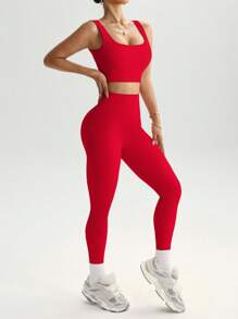 Nahtloser gerippter Strick-Sportset für Chinesisches Neujahrstraining Damenkostüm, Damen Gym Outfit