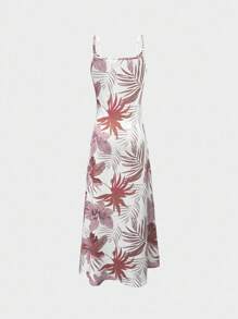 Selamara 女士热带植物印花 V 领无袖宽松飘逸度假休闲连衣裙