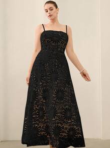 Aveloria Rosie Váy chữ A dài hở vai thêu hoa thanh lịch, gợi cảm cao cấp, thích hợp cho mùa cưới, tiệc cocktail, cỡ lớn - màu đen - Xem 3