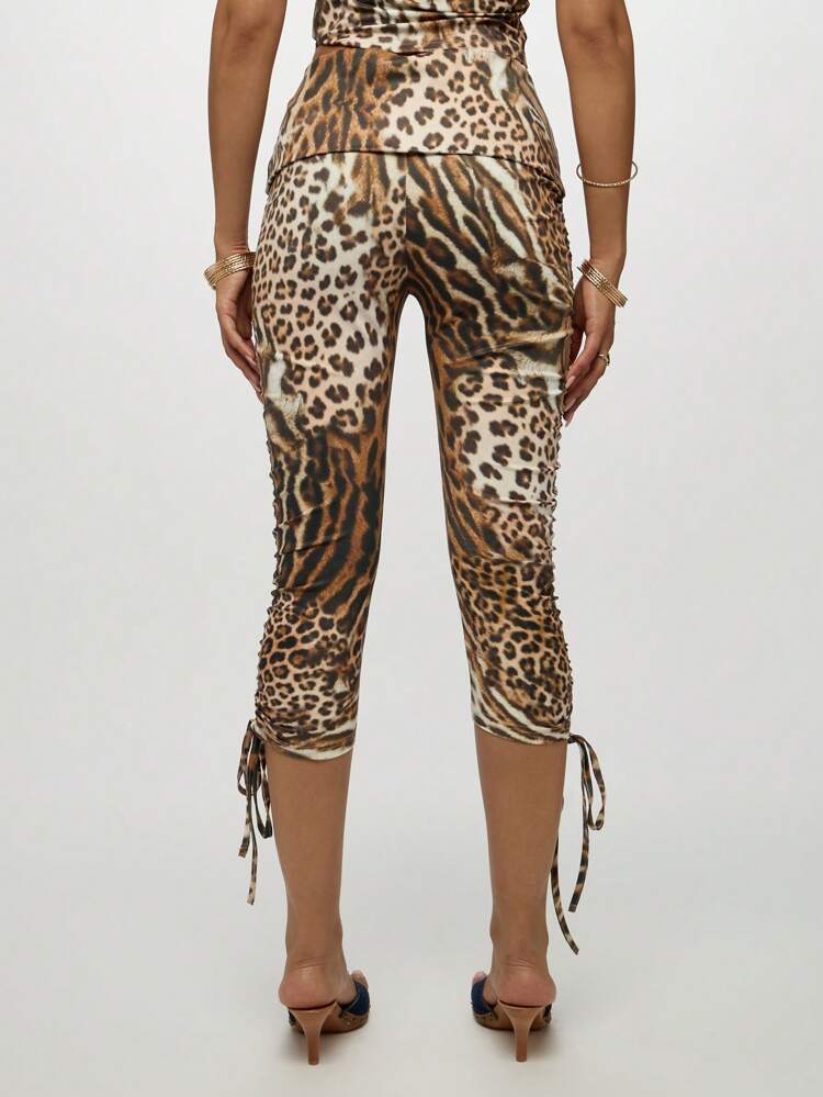 SUMWON WOMEN Mixed Animal Print Capri Leggings With Ruched Detail