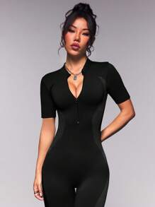 Gameset SHEIN Sport Solid Sports Jumpsuit - Black - View 4