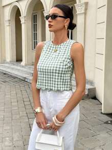 Siren Gaze Women Plaid Backless Tie-Up Sleeveless Casual Shirt, Summer