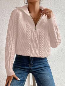 SHEIN LUNE Women's Casual Loose Solid Color Versatile Daily Long Sleeve Sweater Fall Winter Cloth For Women - Mauve Purple - View 5