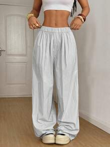 SHEIN EZwear 女士休闲纯色阔腿裤 - 白色 - 查看 1