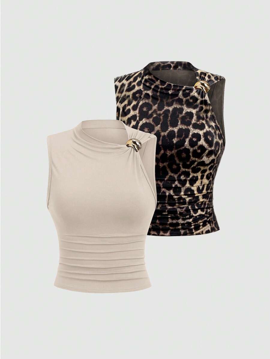 Sweetra Women's Ruffle Detail Slim Fit Tank Top, For Summer - Multicolor - View 1