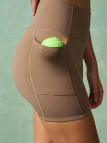 VARSIVA Damen Einfarben V-Ausschnitt Top mit Kreuzgurt Langarm und Shorts enge Sportanzüge - Kaffeebraun - Übersicht 9