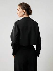 Uhlyne Women's Solid Color Short Jacket With Lining, Versatile For Autumn,Autumn,Minimalist,Business Casual,Holiday Outfits,Work Wear,Teacher Outfits,Back To School,Fall,Old Money Style - Black - View 3