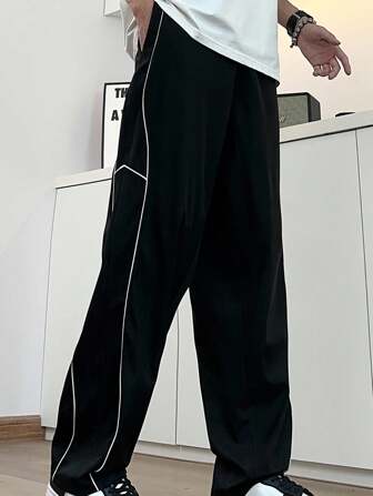 Manfinity Roughcore Spodnie męskie w jednolitym kolorze, duże rozmiary, kieszenie, szerokie nogawki, luźne, codzienne, jesienne