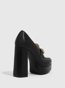 CUCCOO BIZCHIC 女士鞋履 新年款方头厚底粗跟黑色乐福鞋高跟鞋度假鞋夏季促销优雅基础款商务休闲商务时尚万圣节圣诞节秋季 - 黑色 - 查看 4