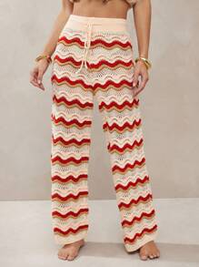 L'Amorae Pantalones de vacaciones de pierna ancha con ondas de ganchillo, con flecos y detalles de cuentas - Multicolor - Ver 4