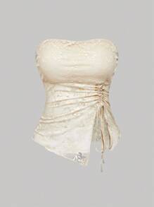 SHEIN MOD 杏色露肩收腰开衩下摆女式吊带背心