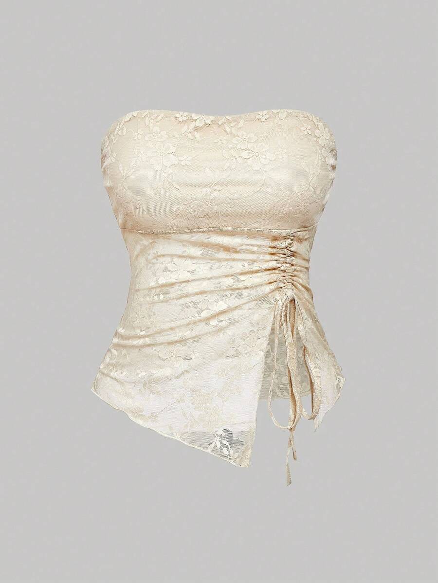 SHEIN MOD 杏色露肩收腰开衩下摆女式吊带背心