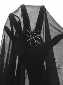 Veilorie 女士优雅水晶装饰喇叭袖阿拉伯长袍 - 黑色 - 查看 8