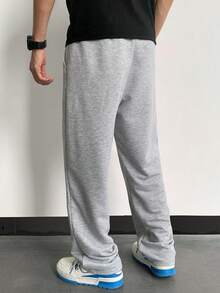 SHEIN Casual Solid Color Drawstring Knit Pants For Teenage Boys, Comfortable, Versatile, Suitable For Commuting, School, Everyday Wear, Sports, Party, Autumn/Winter Seasons Grey Sweatpants Wide Leg Sweatpants Baggy Sweatpants Comfy Pants Fall - Light Grey - View 2