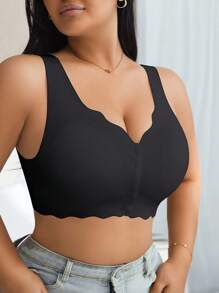 休闲舒适简约无缝波浪边宽肩带前扣女士加大码无钢圈文胸