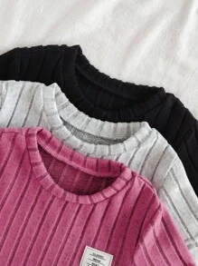 SHEIN 男童三件套字母贴花T恤和短裤 - 彩色 - 查看 8