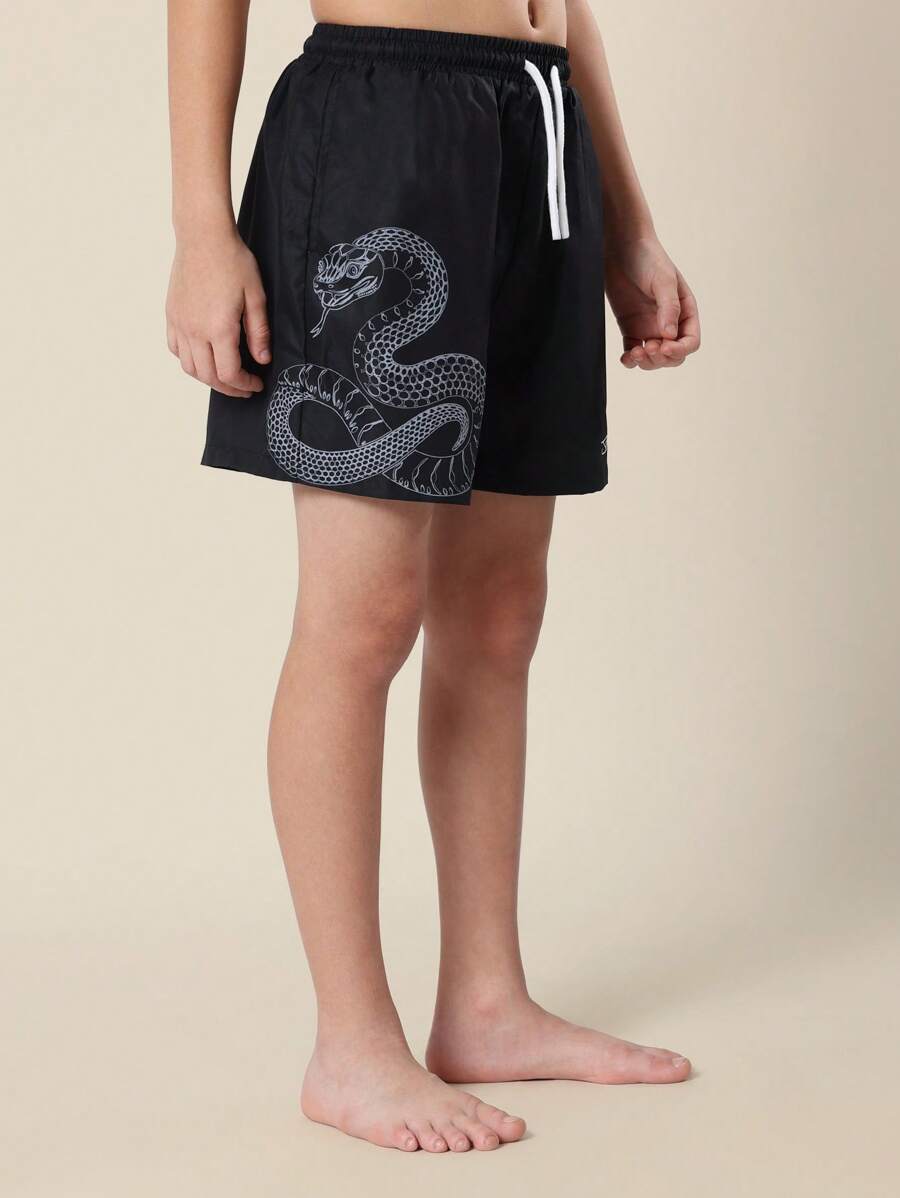 SUMWON Snake Print Swimming Trunks Boys Beach Pool Summer Board Shorts Water Sports Swim Bottoms Holiday Adjustable Waist For Casual And Vacation - Black - View 1