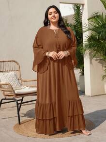 Mulvari Rochie de seară cu volane, culoare solidă, mărime plus