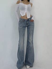 Dazy Tall Tall Women Casual Flare Leg Jeans Low Rise Jeans