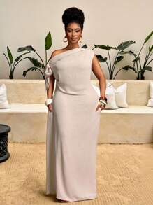 Veslaya Vestido de unicolor talla grande, uso casual y de vacaciones para uso diario, primavera/verano - Albaricoque - Ver 11