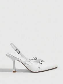 CUCCOO BIZCHIC Women's Fashionable V-Cut Ankle Strap High Heel Pointed Toe Dress Shoes, Graduation Heel, Prom Heels For Summer Elegant Basics Business Casual Business Chic Spring Shoes Spring Break Easter - White - View 5