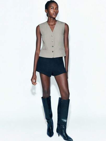 Maija 女士纯色 V 领单排扣休闲背心西装外套女士背心上衣女士西装背心，秋季女装