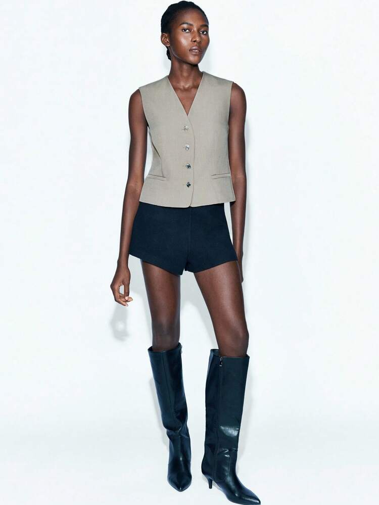 SHEIN Maija Women's Solid Color V-Neck Single-Breasted Casual Vest Blazer Women Vest Vest Top Women Suit Vest,Fall Women Clothes