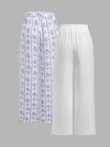 SHEIN EZwear 女士夏季度假休闲字母贴布直筒裤 - 彩色 - 查看 8