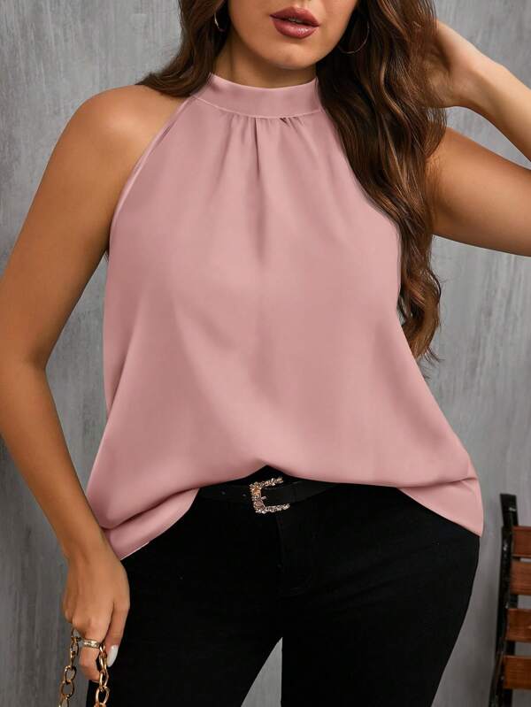 SHEIN Clasi Einfarbiges, schulterfreies Camisole-Shirt für Damen in Übergröße, lässiger Sommerurlaubsstil
