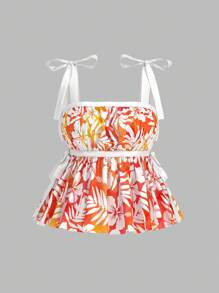 SHEIN MOD Plus Size Vacation Element Print Bowknot Cami Top.Beach Top - Multicolor - View 1