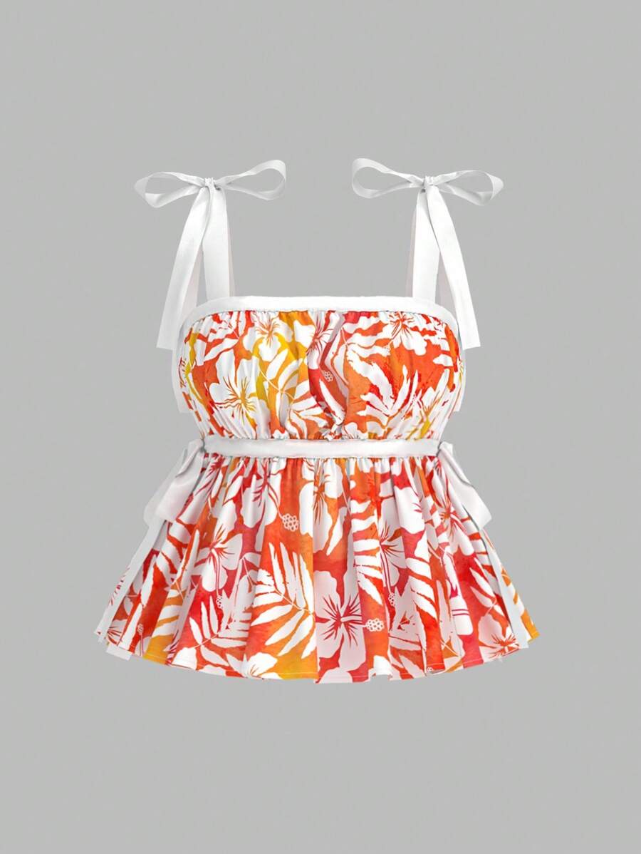 SHEIN MOD Plus Size Vacation Element Print Bowknot Cami Top.Beach Top - Multicolor - View 1
