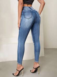 Selenza High Waist Bleach Wash Skinny Jeans - Light Wash - View 2