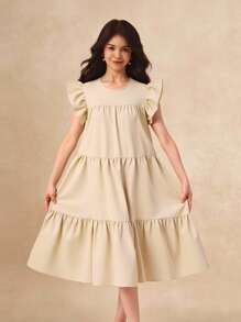 Vestido casual sólido sin mangas de moda para adolescentes, adecuado para el verano - Albaricoque - Ver 1