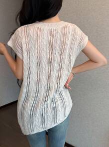 Celisse Spring/Summer Round Neck Asymmetrical Crochet Sleeveless Knitted Cardigan For Women - Apricot - View 2