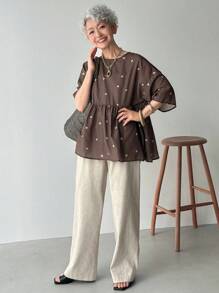 FRIFUL Women's Backless Tie-Up Ruched Ditsy Floral Casual Versatile Blouse - Brown - View 2