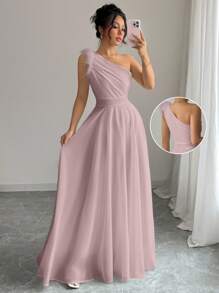 Modelyn Váy một vai phong cách cổ điển lãng mạn kiểu Pháp - Hồng - Xem 6